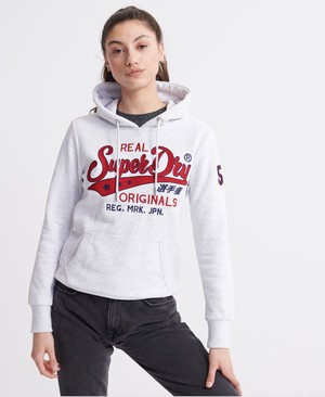 Superdry Real Originals Chainstitch Női Kapucnis Pulóver Fehér | KFPLS3267